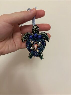 Beaded Turtle Bag Charm— Blue & Green